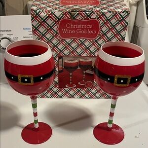 Christmas Wine Goblets - Santa Belt Design